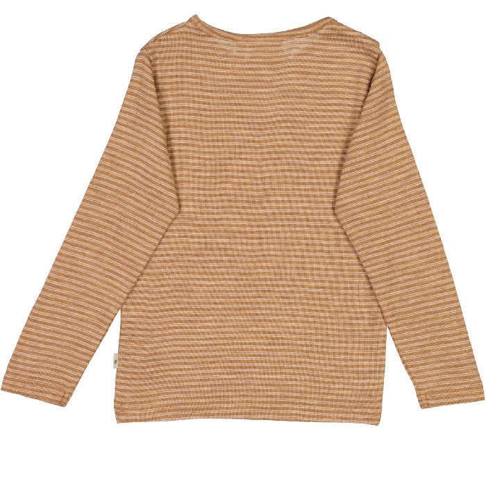 Wheat - Wool T-Shirt LS Clay Melange Wool Stripe